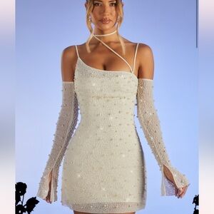 SOHO Embellished asymmetric corset mini dress in ivory